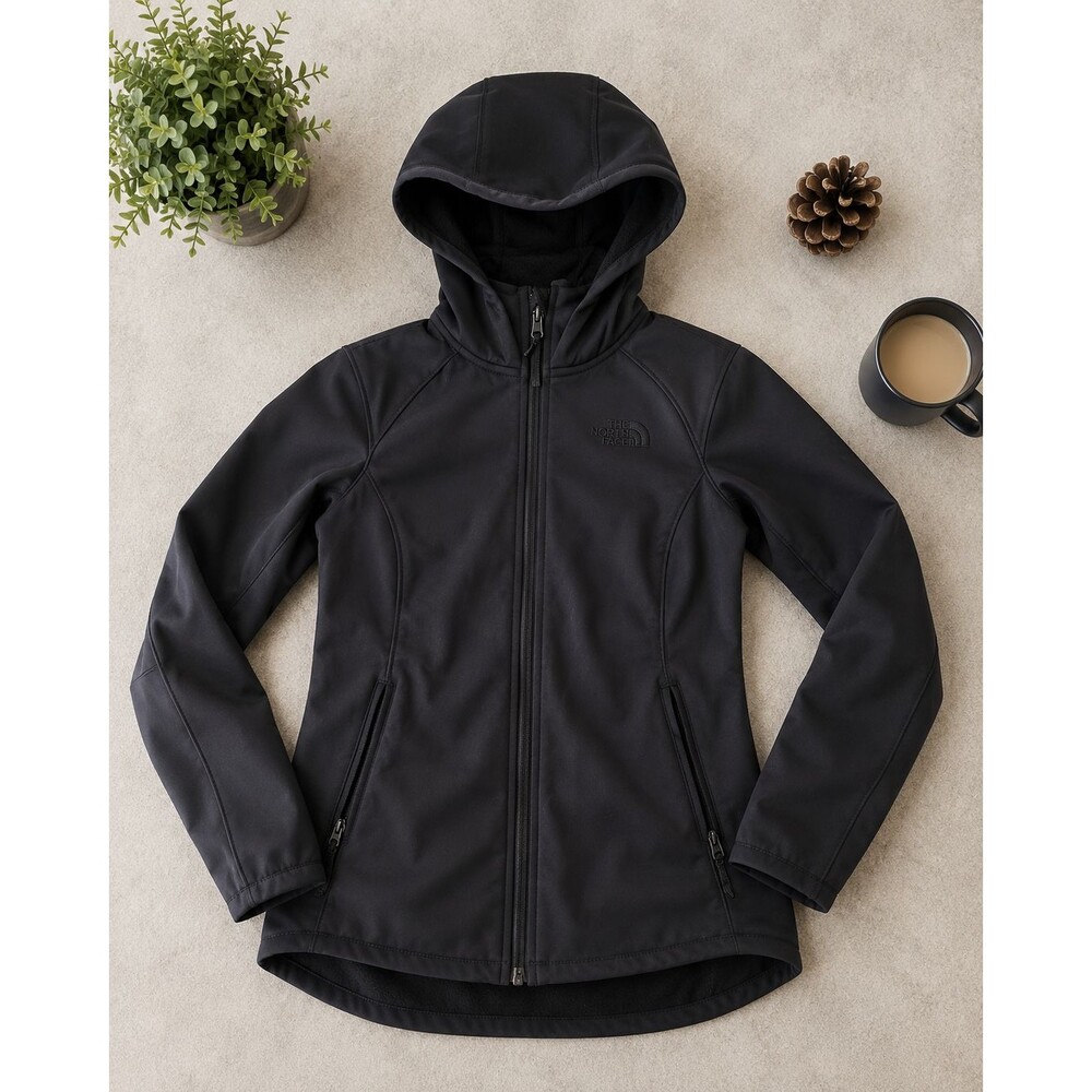 The North Face Windwall Jacket Womens Small Black Soft Shell Fleece Lined Hooded